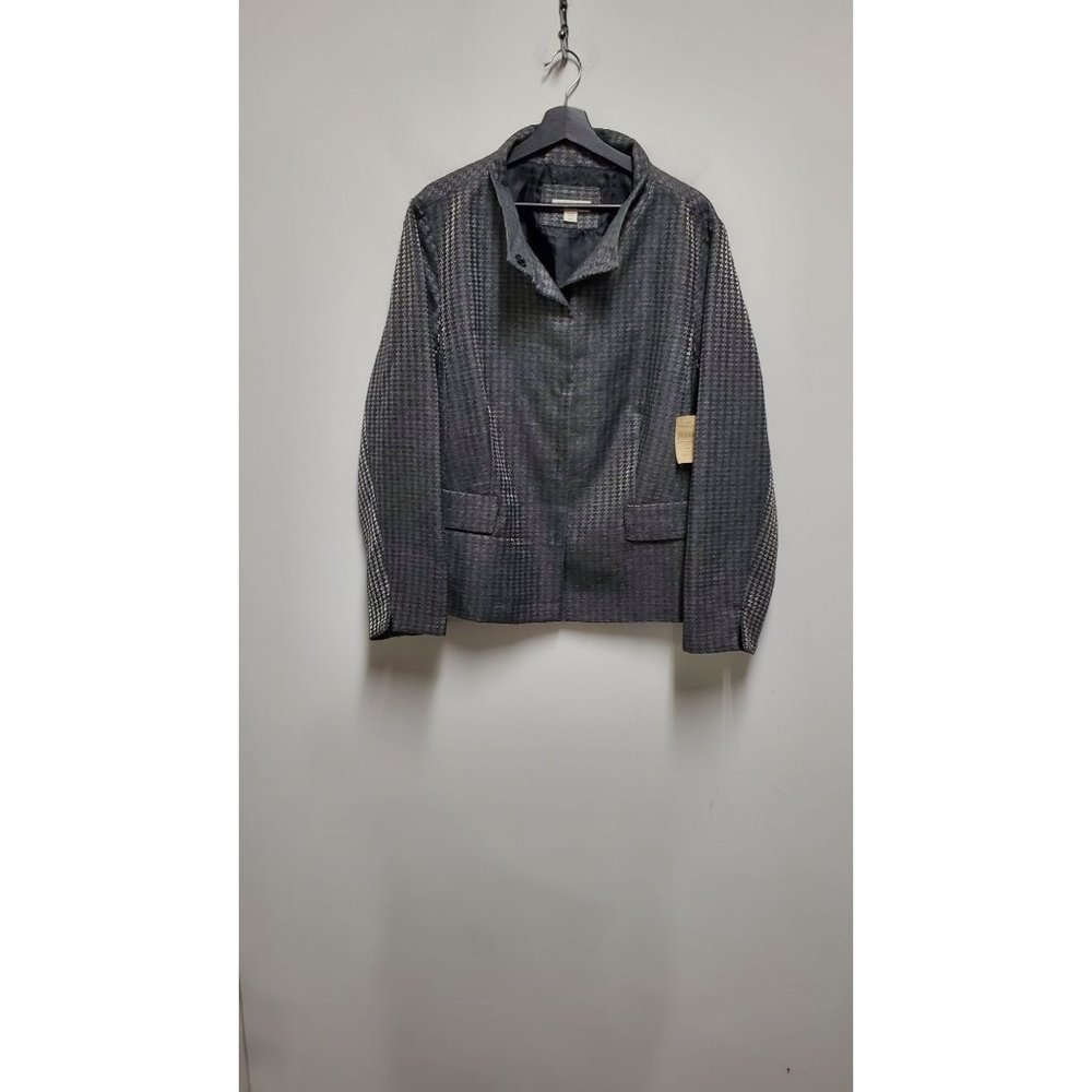 Coldwater Creek Gray Metallic Houndstooth Wool Blend Jacket Plus Size 24